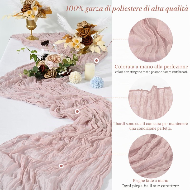 Teruntrue Confezione da 24 Runner da Tavola in Garza Rosa