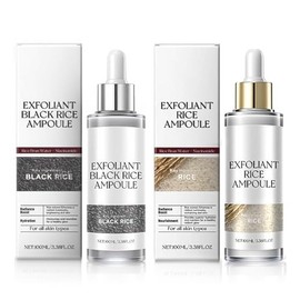 2PCS Rice Exfoliating Ampoule Set, 2025 Upgrade Black & White Rice Peeling Duo for Glowing Skin | Gentle Exfoliant + Pore Minimizing Serum + Deep Hydration with Niacinamide & Hyaluronic Acid