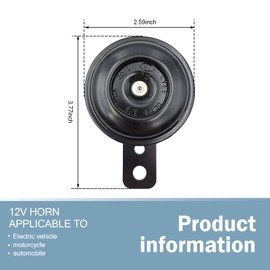 MLY 1PC Car Horn, Waterproof 12V 105DB Loud Motorcycle Horn, Durable ABS Snail Housing Speaker, Compact Round Horn for Motorcycle, Bike, Golf Cart, UTV & Auto Vehicles (Black)