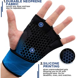 RDX Weight Lifting Gym Gloves, Open Back Anti Slip Grips Long Straps Gymnastics Gripper Glove for Strength Training Pull Ups Calisthenics Bodybuilding Powerlifting Workout Home Gym Fitness Equipment