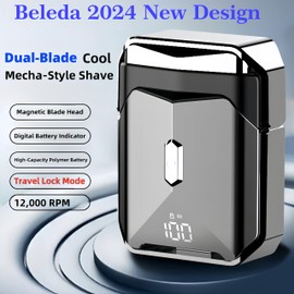 Mecha-Style Mini Shaver,2024 Ultimate Portable Electric Razor for Men,IPX7 Waterproof Wet & Dry Shaver with LCD Display,Rechargeable Cordless Shaver for Home Office & Travel (Black & 1 Extra Blade)