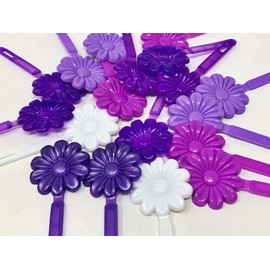 Tara Girls Self Hinge Flower Barrettes - Purple & White - 18 Pcs.