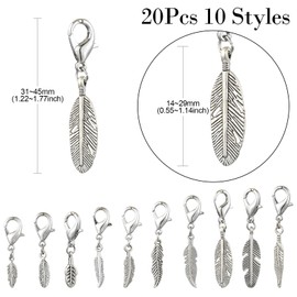 Stiesy 20Pcs 10 Styles Tibetan Silver Wing Charms with Clasps Antique Feather Pendant Charm Vintage Angel Wings Charms Hanging Ornaments for Jewellry Making Crafts Keychain Decor