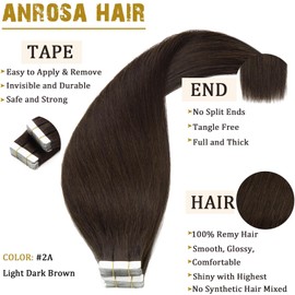 Anrosa Remy Human Hair Tape In Hair Extensions 20 Pieces Tape Hair Extensions Light Dark Brown 20 Inch Invisible Straight Human 50 Gram Seamless Skin Weft