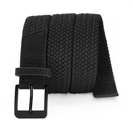 SANSTHS Elastic Braided Golf Belt for Men Women, Stretch Webbing Belt with Metal Buckle for Golf Travel Casual Wear, Black L