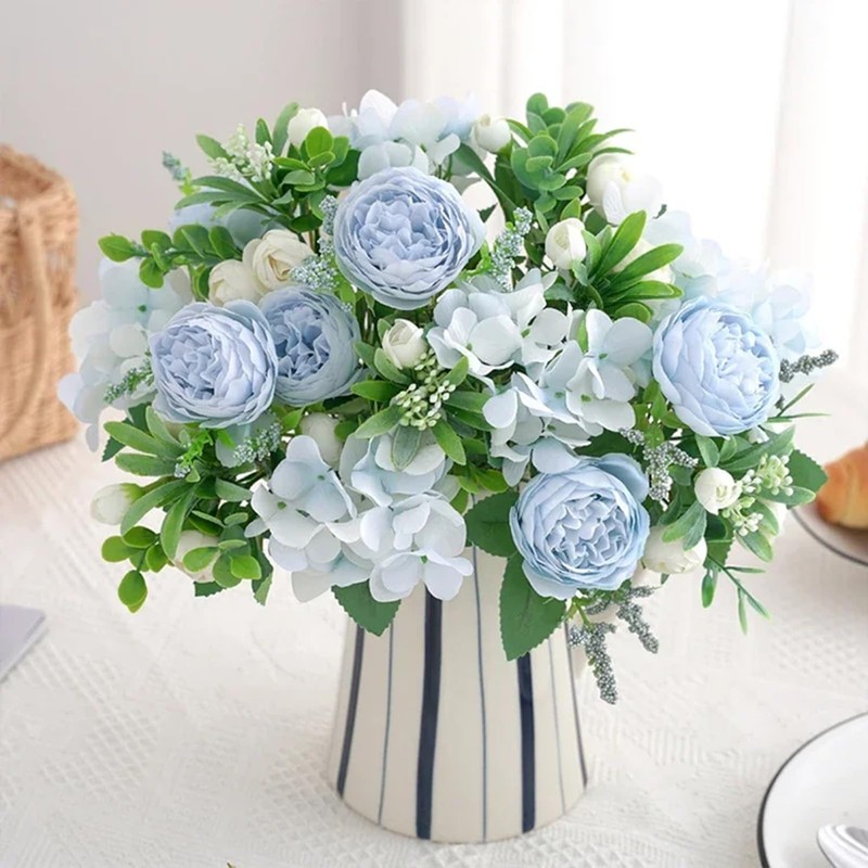 4 Pack Artificial Peony Silk Flower Hydrangea Fake Bouquet Elegant