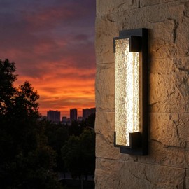 Hyunbae Outdoor Wall Light, 18.9" Large LED Modern Outdoor Wall Sconce, Waterproof Exterior Lighting Fixture with Acrylic Water Ripple Lamp 2700K Outdoor Porch Lights for House, Garage Dimmable