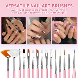 Nail Art Brushes, Nail Brush Set with Nail Stand, Nail Holder for Painting Nails, Nail Art Tools, Nail Dotting Tool for Home DIY & Salon Nail Art Design (Pink)