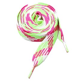 Thick Flat 3/4" Wide Shoelaces Solid Color for All Shoe Types (Lime/Hot Pink)