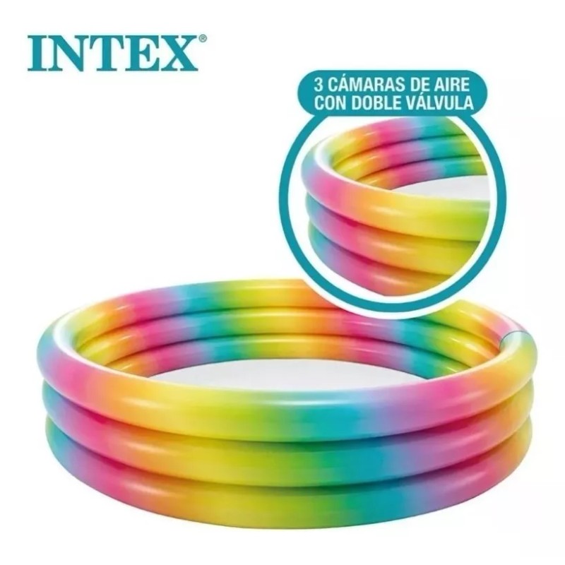 Intex Alberca Piscina Inflable Redonda Arcoiris 3 Aros Niños Intex
