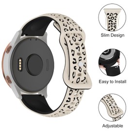Strisinho 18mm 20mm Silicone Slim Leopard Bands Compatible with Garmin Venu 2S/Venu 3S/Vivoactive 4S/Vivomove 3S/Vivoactive 6/5/Venu/Venu Sq/Forerunner 165,Soft Narrow Cheetah Watch Strap Women Men