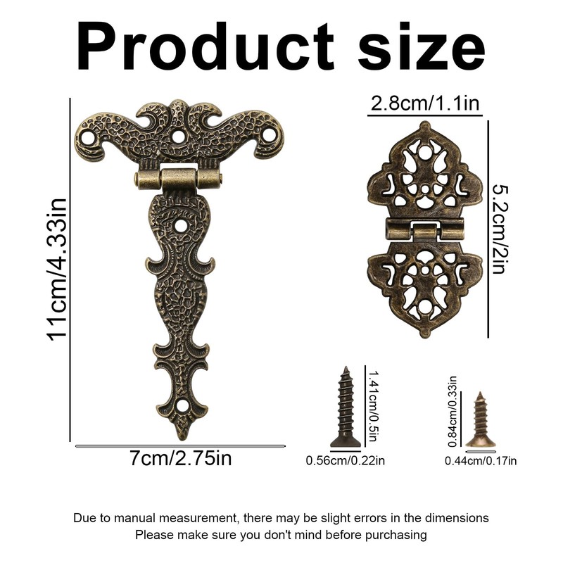 Pack of 12 Antique Retro T Hinges, Foldable Vintage Zinc