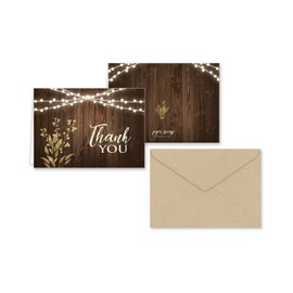 Paper Frenzy Rustic Wedding Thank You Note Cards with Kraft Envelopes - 25 pack