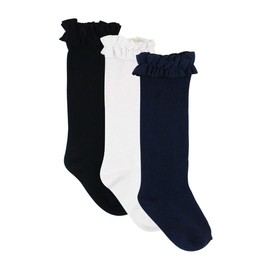 RuffleButts 3-Pack White, Navy, Black Knee High Socks - 2T-4T