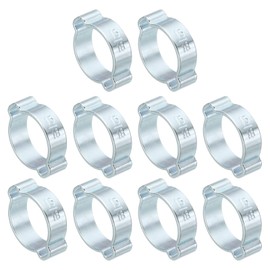 PATIKIL 10 Pack 15-18mm Double Ear Hose Clamp, Galvanized Steel Crimp Rings for Tubing Pipe Fitting Connections, Silver Tone