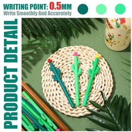 60 Pack Cactus Shaped Roller Pens Novelty Plant Gel Ink Pens Cactus Shaped Ballpoint Black Gel Ink Rollerball Pen with Flower for Summer School Home Office Supplies Gift, 3 Colors