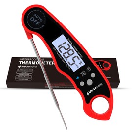 MeatMeter Digital Meat Thermometer for Grill/Cooking Fast Instant Read Waterproof Magnetic Probe Thermometer w/Backlight and Display for Kitchen, BBQ, Frying, etc. Chicken, Steak,or Burgers, Red