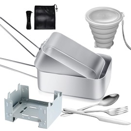 Lafuntar Camping Mess Tin, 9-Piece Mess Tins for Camping, Features Mess Tins, Cup, Cutlery Set, Compact Stove, Storage Bag Suitable for Camping, Festivals & Fishing Trips (Upgrade).