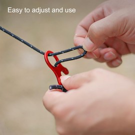 10-Pack Aluminum Wind Cord Buckle Rope Adjuster for Tent Camping Hiking Backpack Outdoor Activities, Rope Tensioner - Wind Cord Tensioner Red and Black