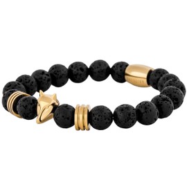 Akitsune Beaded Bracelet – Unisex Obsidian / Onyx / Lava Stone Bracelet with Matte-Black, Silver, Gold, Rose Gold, White or Black Elements, Stainless Steel