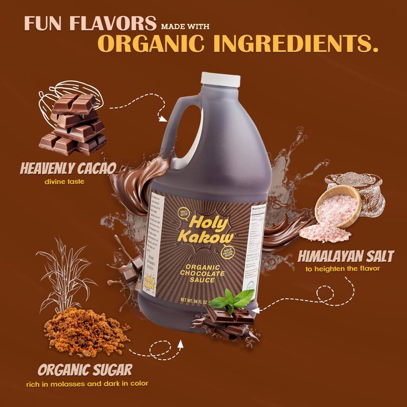 Holy Kakow Organic Chocolate Syrup - Organic Chocolate Sauce, Organic,