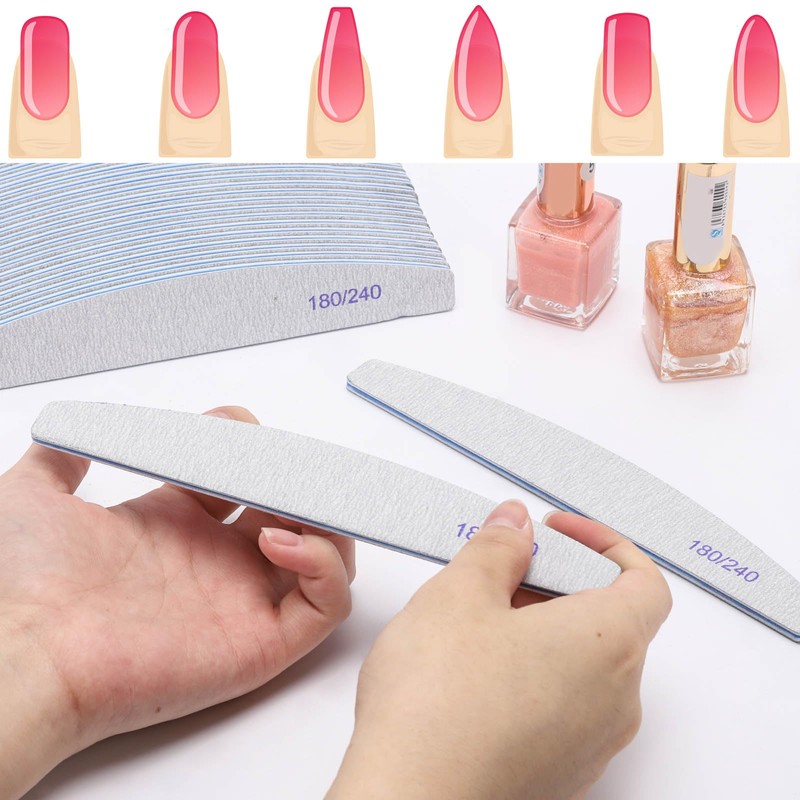 50 Pieces 180/240 Grit Nail Files for Natural Nails, Fingernail