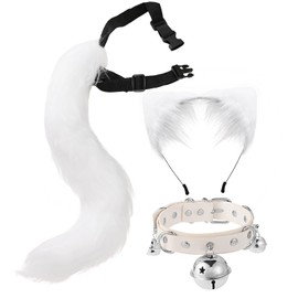 SUPTEC Wolf Fox Animal Tail Cosplay Costume, Wolf Fox Tail Ear Wolf Fox and Adjustable Leather Choker Set Dress Up for Women