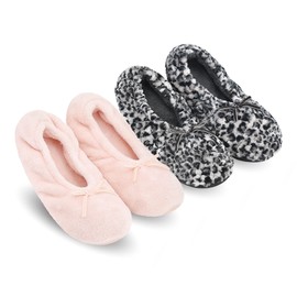 Keyela Women's Memory Foam House Fluffy Ballerina Slippers Ballet Shoes Fuzzy Cute Faux Fur Closed Toe Slip On Indoor Slippers