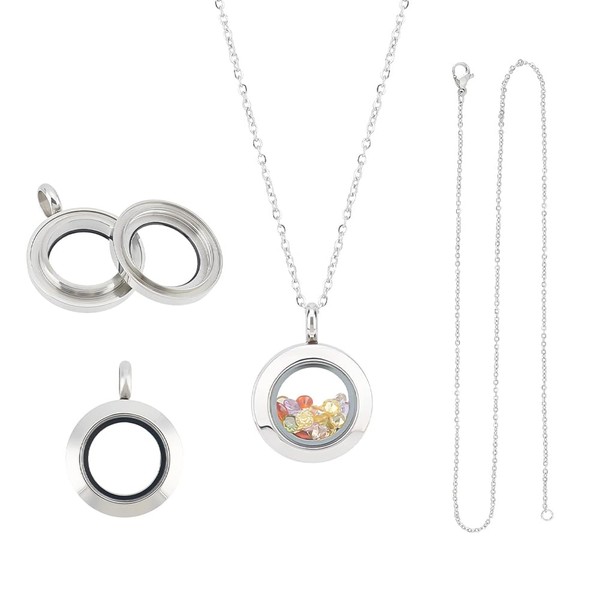 UNICRAFTALE Pack of 2 Stainless Steel Floating Locket Pendants Crystal