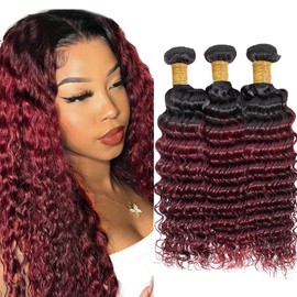 30 32 34 Inch 1B99J Bundle Burgundy Loose Deep Wave Human Hair Bundles Ombre Red Deep Wave Bundles Human Hair 1B99J Ombre Bundle