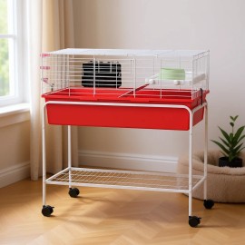 Two-Story Small Animal Cage 33 X 18.5 X 35 Red Removable Stand Pet Habitat With Shelf Wheels Model D0100X3H8CPColor: Red Color