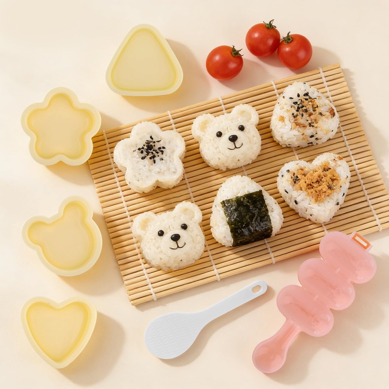 7pcs Rice Ball Mold Kit, Musubi Maker Set Shake Rice