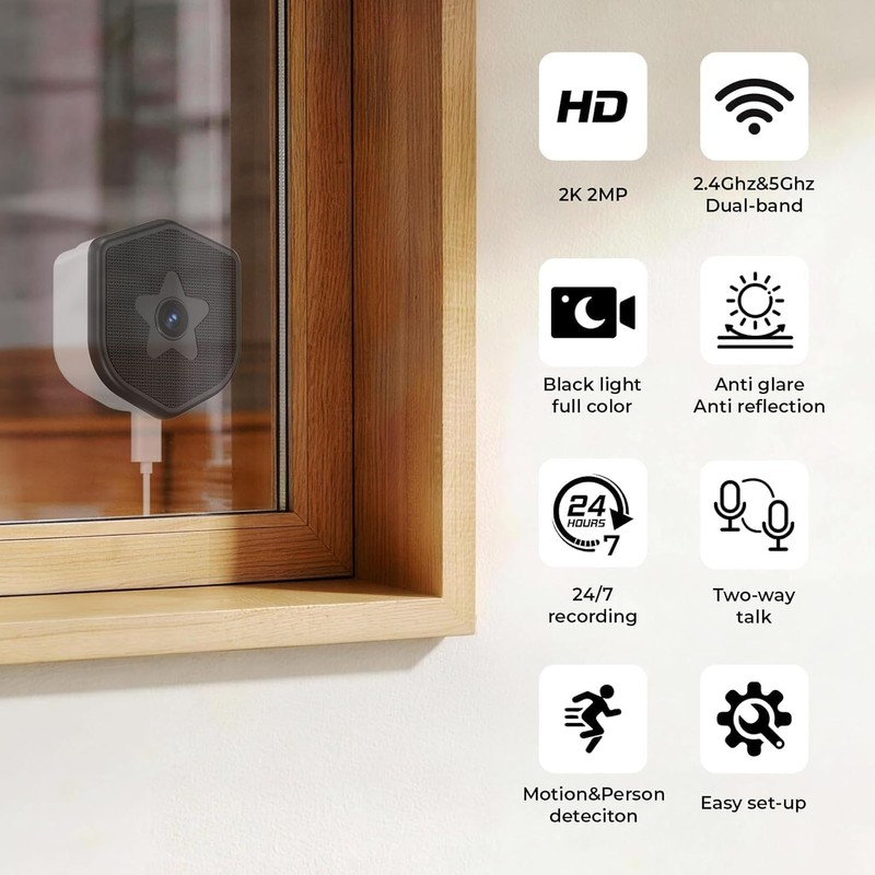 HEDNIC 2K Window Security Camera, 2.4GHz & 5GHz WiFi Indoor