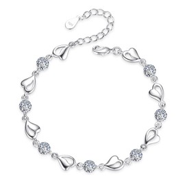 Caiguoer Silver Bracelet, Crystal Bracelet, Jewellery for Girls and Women (A)