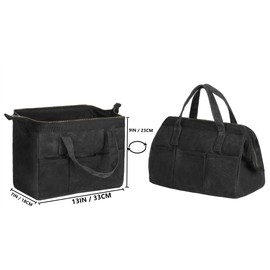 Tool Bag with Zipper, Heavy Duty 16oz Waxed Canvas Wide Mouth Tool Tote Bag, 13-inch Muti-Purpose Storage Tool Pouch with Side Pockets