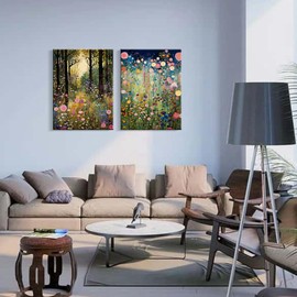 2 Framed Canvas Wall Paintings Plants Forest and Wildflowers Prints Nature Style Poster Artwork for Living Room Bedroom Gallery Modern Canvas Paintings Wall Decor 24x16 Inch