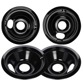 Black Porcelain Burner Drip Pans (2) 6”(2) 8” WB31M19 WB31M20 Set Replacement by APPLIANCEMATES Compatible for GE Hotpoint Electric Range Stove Burner