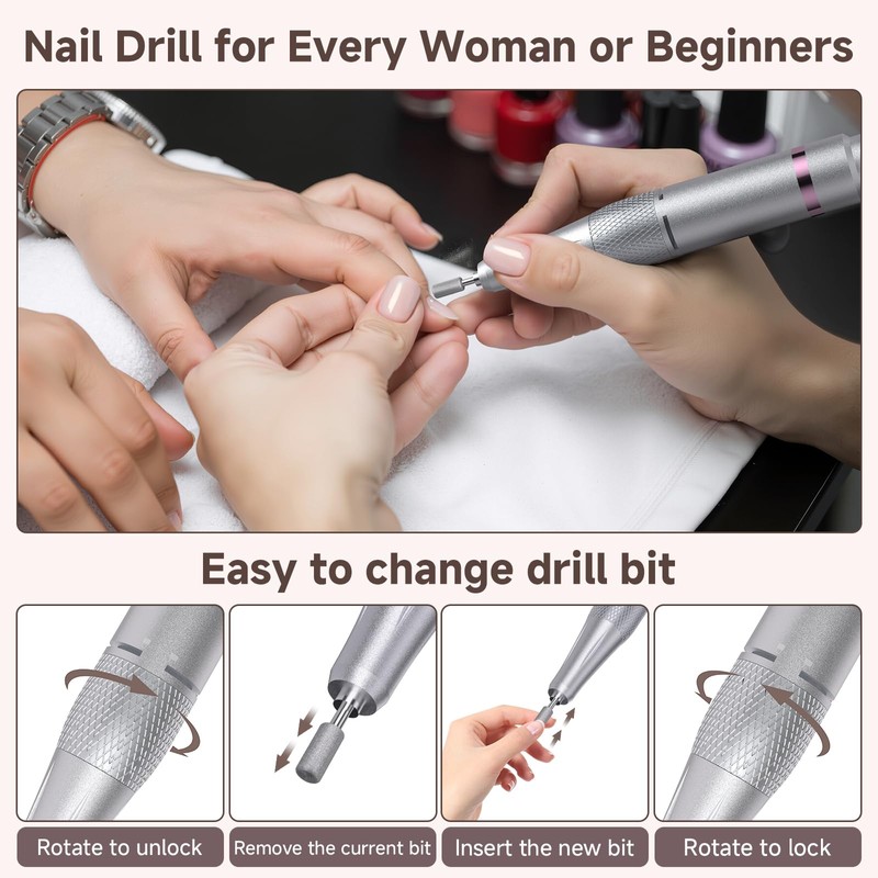 Nail Drill, Portable Electric Nail File 45000RPM, Rechargeable Nail Drill