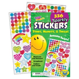 Trend Enterprises, Trend Sparkly Stars, Hearts, & Smiles Sticker Pad, Classroom Incentives, 336 Count