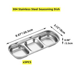 XZJMY 5Pcs Stainless Steel Dipping Bowls 3 Grids Divided Sauce Dishes Appetizer Serving Plates Small Square Seasoning Dish Condiment Server Dish for Kitchen Home,BBQ and Party Dinner (5, Silver)