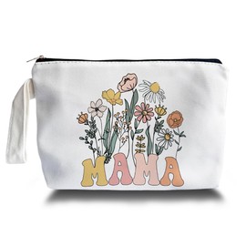 ARPTCN Mothers Day Gifts for Mom - Gifts for Mom from Daughter Son, Wildflowers Mama Canvas Makeup Bag, Mom Themed Birthday Gifts for Stepmother Adoptive Mother
