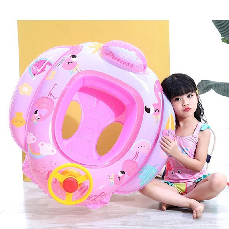 Baby Pool Float with Safety Seat Steering Wheel Cartoon Inflatable