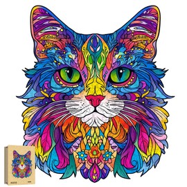 Wooden Puzzle for Adults, Cat Unique Wooden Puzzle, Animal Shape Wooden Puzzle with Gift Box, 172 Pieces, M - 27.5 x 30.5 cm