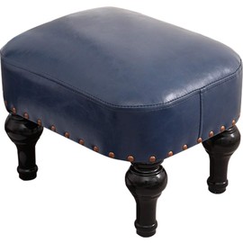 Kelendle Small Foot Stool for Living Room Brown Leather Stool Vintage Upholstered Footrest Rubber Wooden Foot Rest Stool Sofa Stool for Foot Rest Blue