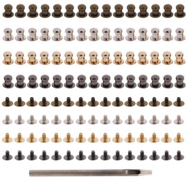 EMSea 120 Pairs Leather Rivets 5mm Button Studs Round Head Slotted Screws Nail Rivets with Hole Puncher for DIY Belt Wallet Jacket Repair Leather Craft Accessories