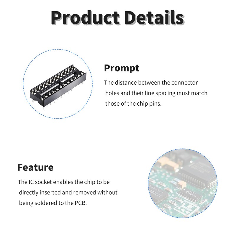 FOCMKEAS 25 Pcs 24 Pin IC Socket,2.54mm Pitch Pins Narrow
