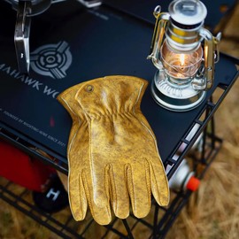 OLSON DEEPAK Mens Cowhide Leather Work Gloves XL,Oiled Leather Gardening Gloves Womens,Utility Safety Working Gloves for Campinging/Welding/Driving/BBQ/Bushcraft,Retro Motorbike Leather Gloves