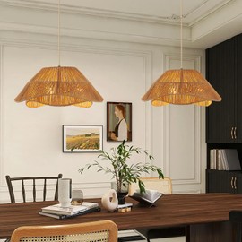 ZSDHXi 19.68" Rattan Pendant Light Fixture, 3-Light Boho Hanging Light Fixture Ceiling Mount, Bohemian Woven Wicker Flush Mount Hanging Lamp, Adjustable Rattan Chandelier for Kitchen Island Hallway