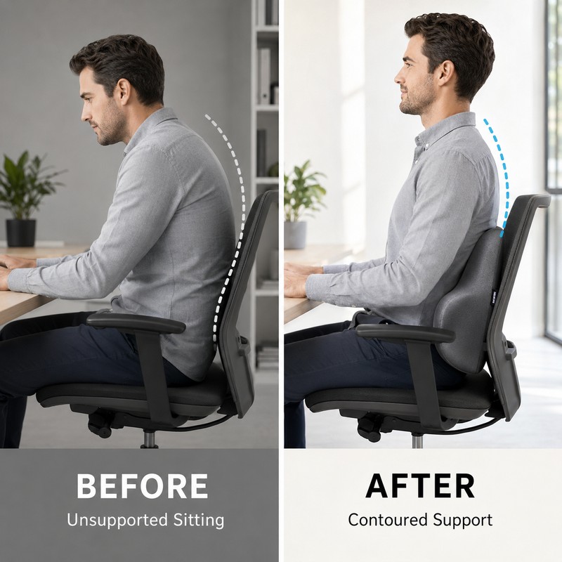 Memory Foam Lumbar Support Cushion for Car & Office Chair