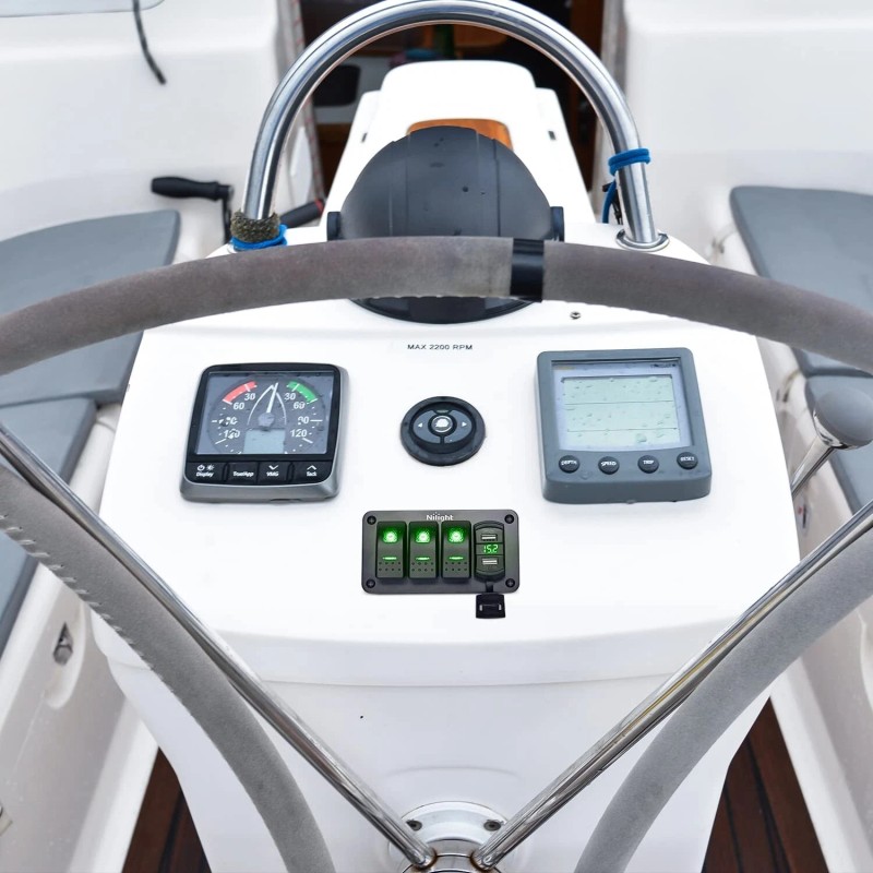 Nilight 3 Gang Rocker Switch Panel Green Backlit with USB